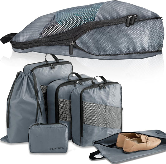 Packing Cubes Compression 6 Pack Compression Backpack Suitcase Organizer Ultralight Expandable Suitcase Organizer Travel Cubes Grey