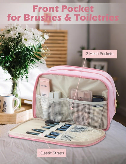 Travel Toiletry Bag, Large Capacity Makeup Organizer, Water-Resistant Make up Travel Bags, Cute Cosmetic Travel Bag with Handle, Hanging Case for Accessories, Cosmetics, Toiletries (Black)
