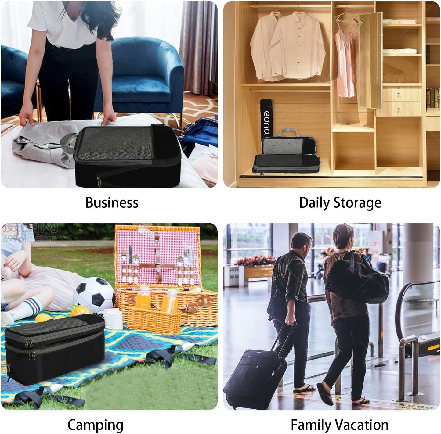 Eono Compression Travel Organizers, Suitcase Organizer Set, Travel Cubes, Packing Cubes, Compression Packing Cube
