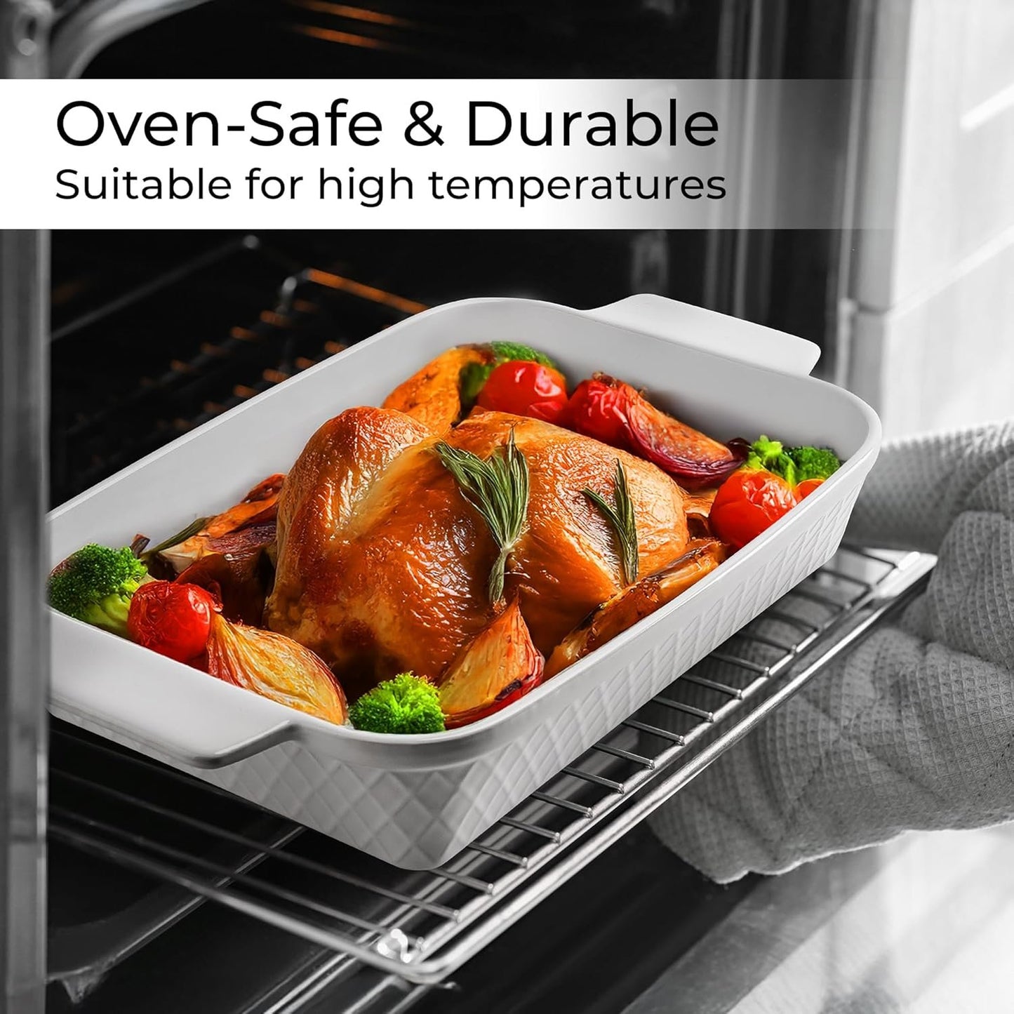 MIAMIO - Casserole Dish Set of 3 / Ceramic Rectangular Baking Pan, 3-Piece Stackable Bakeware Sets, 850 ml, 1650 ml, 2900 ml - Dishwasher and Oven Safe - Palmanova Collection