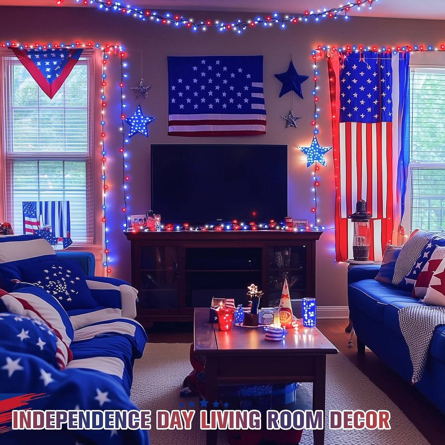 JMEXSUSS 250 LED Red White and Blue Lights for 4th of July Decorations - 91.5ft Connectable Patriotic Lights Outdoor Waterproof with 8 Modes for Home Yard Patio Party Decor