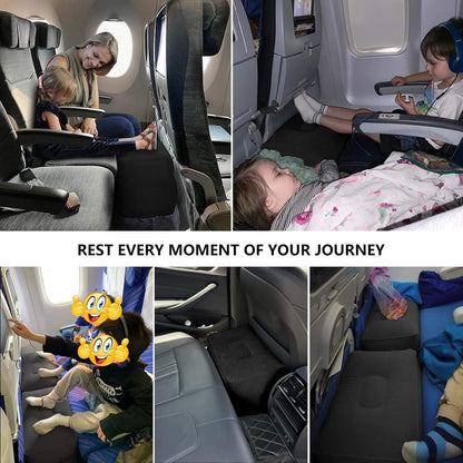 PEACESUN Inflatable Travel Foot Rest Pillow, Airplane Travel Pillow, Adjustable 3 Layers Height Leg Rest Pillow, Airplane Travel Essentials Great for Airplane, Office, Home, Trains, Cars (Black)
