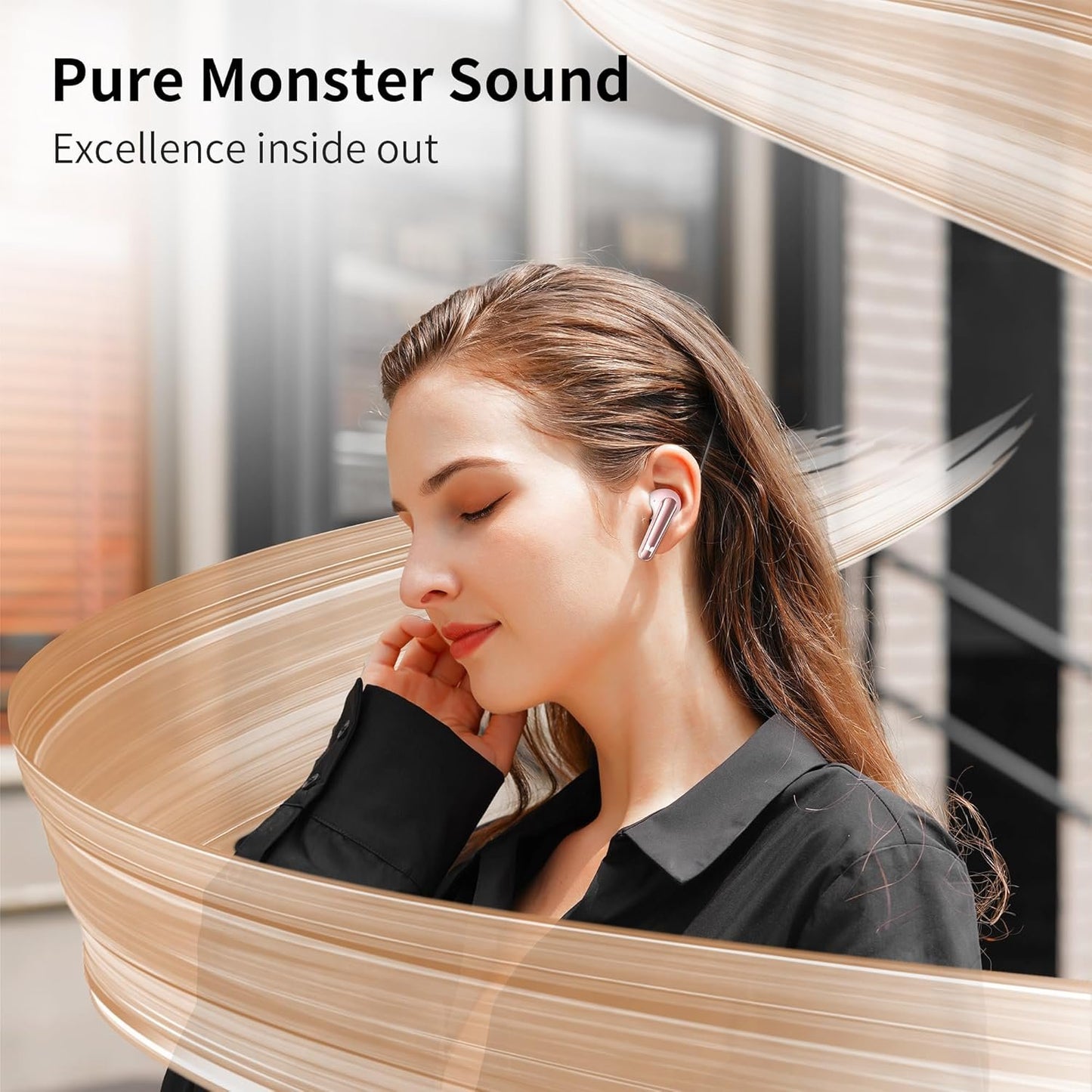 Monster N-Lite 203 AirLinks Wireless Earbuds, Bluetooth 5.3 Headphones HiFi Stereo, 30H Playtime, Type-C Charging, HD Clear Call, Touch Control, IPX6 Waterproof in-Ear Earbuds