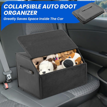 TranRantic Car Trunk Organizer, 38x31x30cm Collapsible Waterproof Trunk Storage Box with Cover & Handles - Durable Car Storage Organizers for SUV Jeep/Sedan