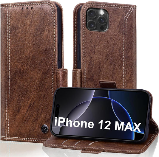 Wallet Case for iPhone 12 Pro Max 6.7 inch with Card Holder, Premium PU Leather Shockproof Protective Phone Cover, Flip Folio Case iPhone 12 Pro Max Case, 12 pro max case with Stand Feature - Brown