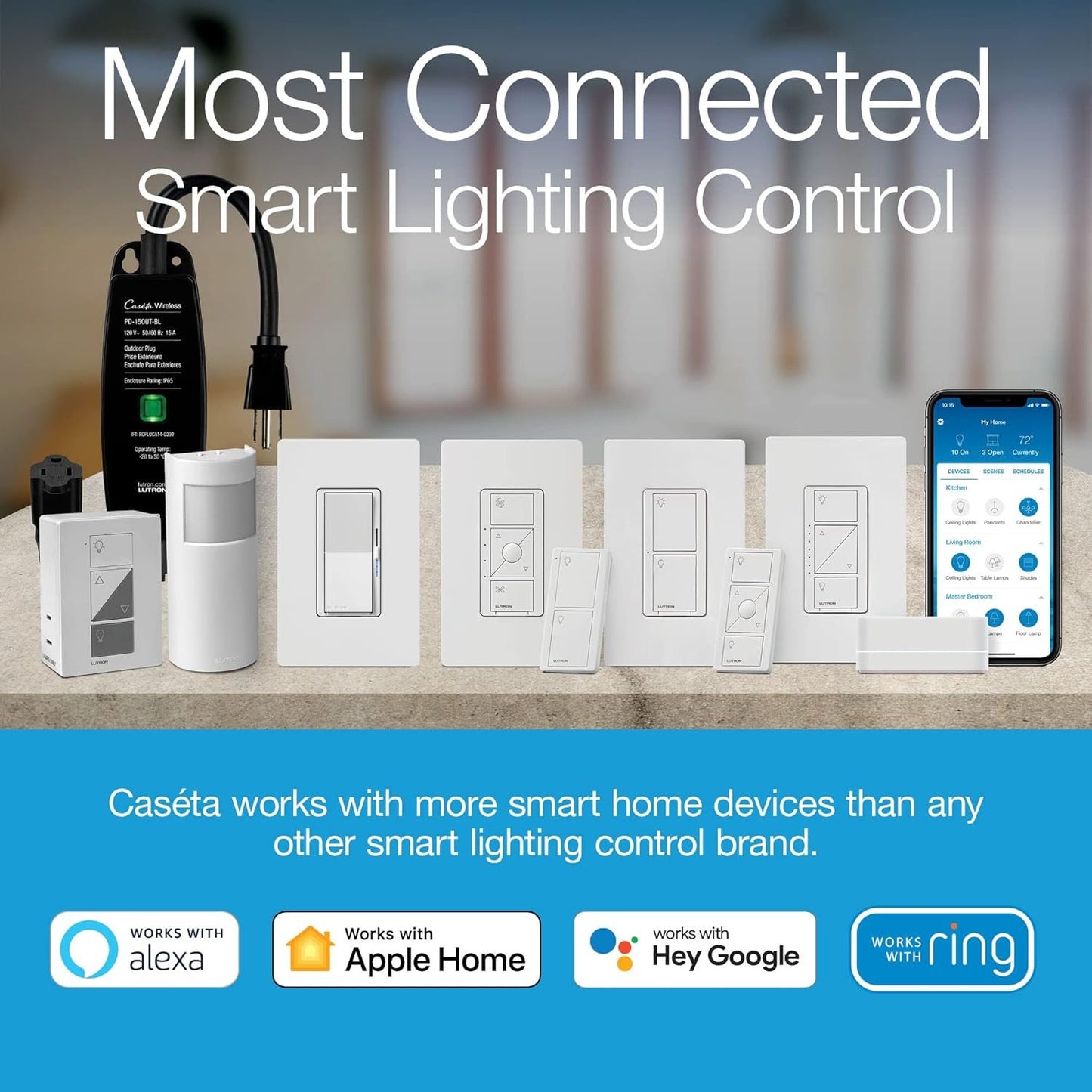 Lutron Caseta Smart Lighting Kit w/ Hub, 2 Lamp Dimmers, 2 Pico Remotes & More for 100W Lamp Light Bulbs, Works w/ Alexa, Apple Homekit, Google Home, P-BDG-PKG2P