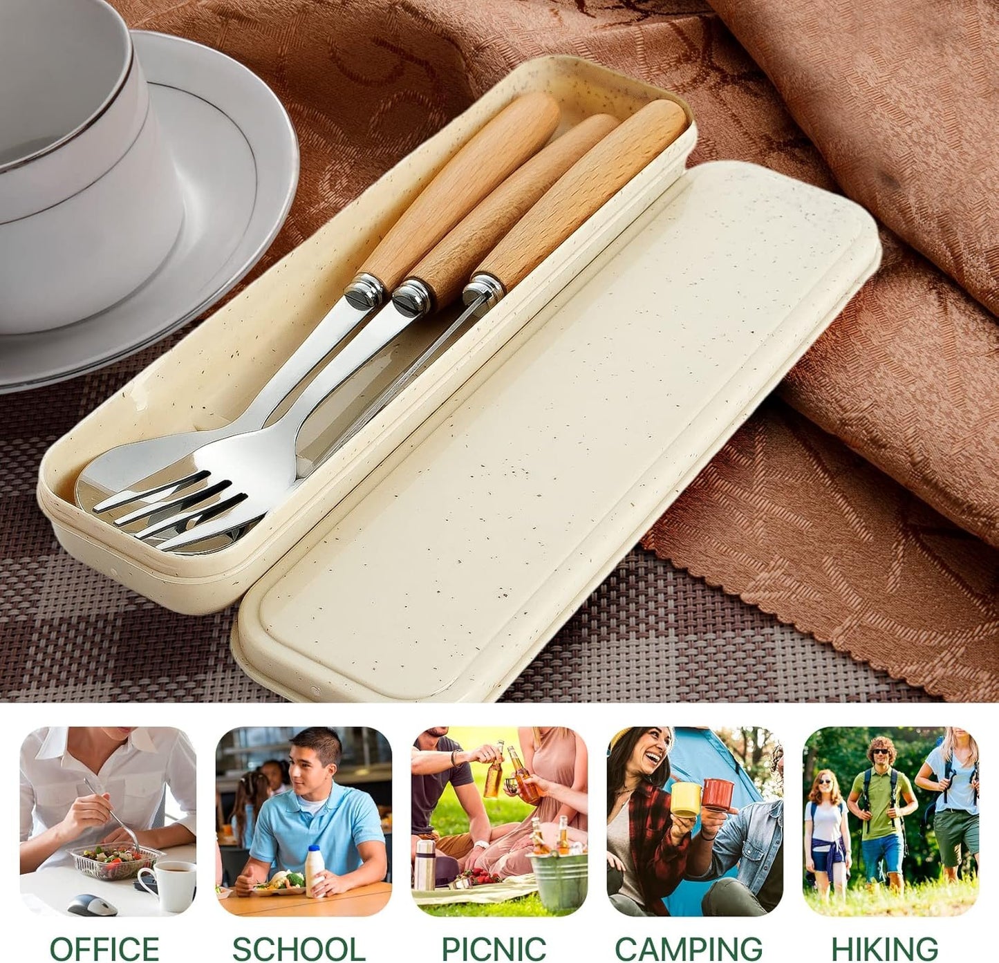HMDZMR Reusable Travel Utensils with Case, 4pcs Portable Cutlery Set, Knives Fork and Spoon Set for Lunch Box, Portable Silverware Set for Travel Camping Picnic Hiking Office