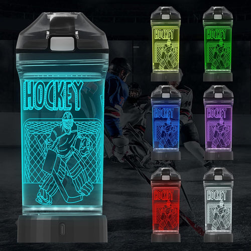 Hockey Water Bottle for Kids, Attivolife Light up 3D Travel Cup with 14 OZ Tritan BPA Free Eco-Friendly - Timer Function, Cool Drinking Cups Gifts for Hockey Player Boy School Sports Camping Picnic