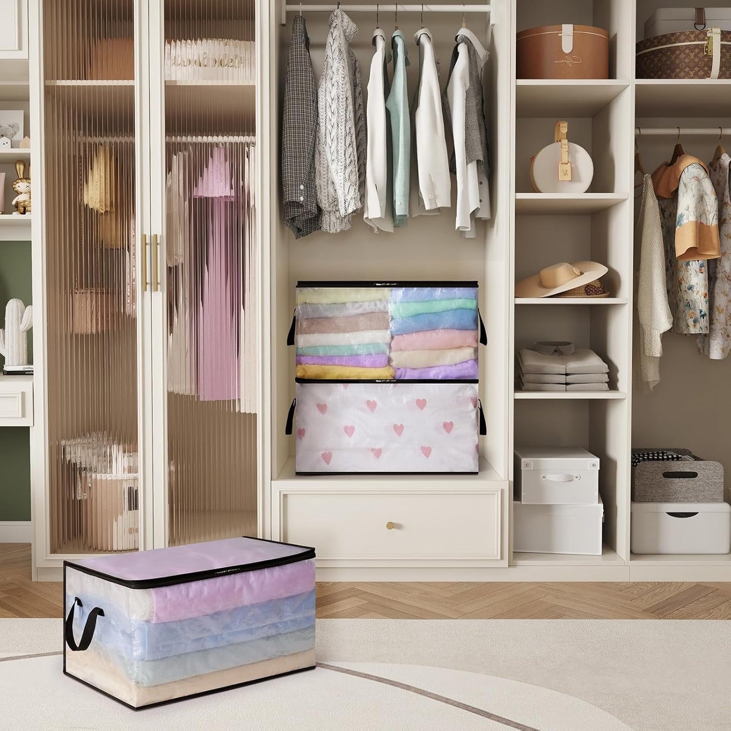 Lifewit 6 Pack Plastic Clothes Storage Bags, 60L Foldable Storage Containers Closet Organizers and Storage Moving Bags with Sturdy Zipper Lids Reinforced Handle for Bedding, Blanket, Comforter