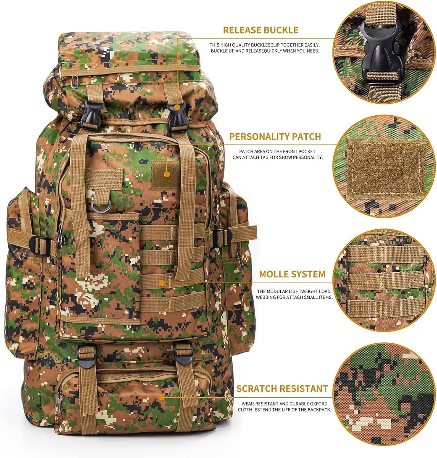 Uandhome Military Tactical Backpackï¼Œ80L Travel Trekking Rucksack for Men Large Waterproof Hiking Backpack Molle Bag for Hiking Outdoor Camping Trekking Hunting