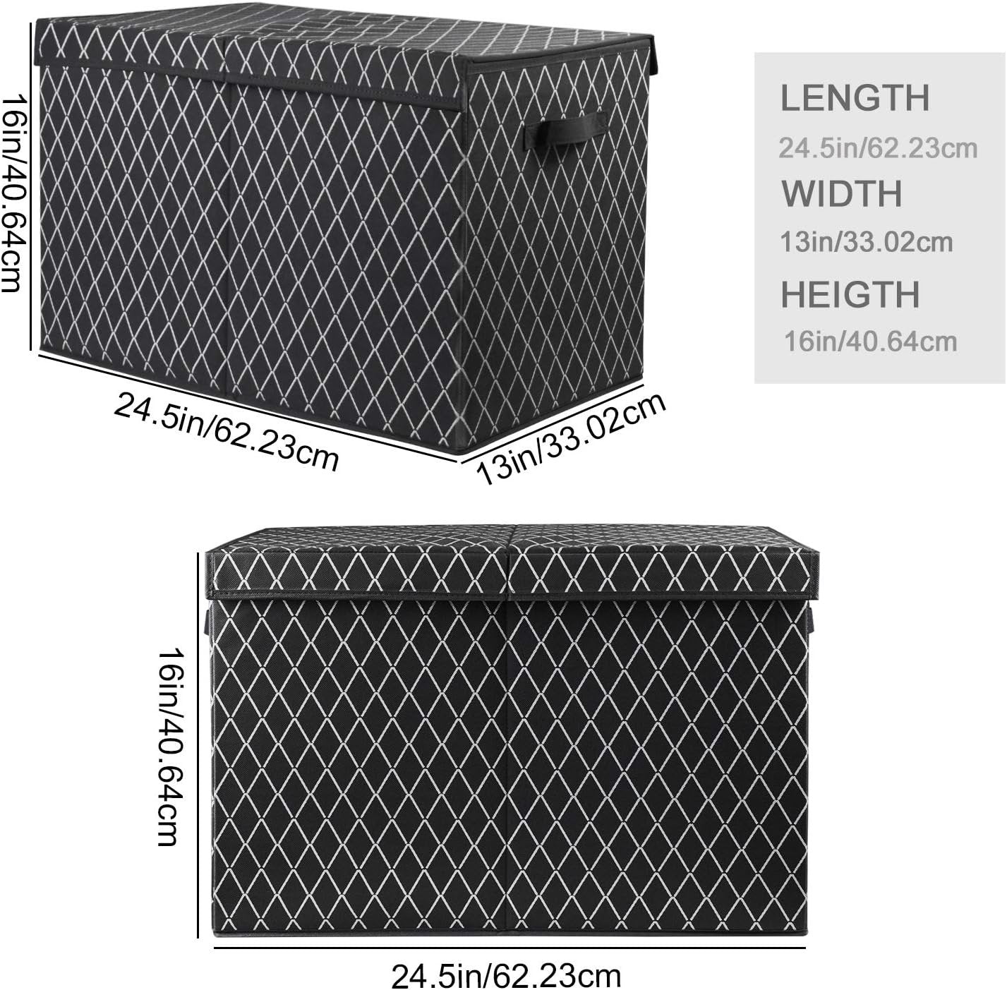 Toy Chest Box Organizer Bins for Boys Girls, Kids Large Collapsible Storage Box Container Sturdy with Fabric Flip-Top Lid & Handles for Clothes, Blanket, Nursery, Playroom, Bedroom, (Black)