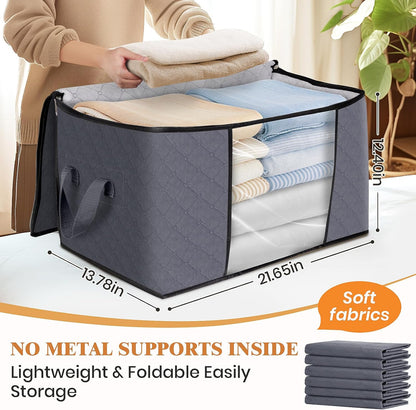 Fab totes 2-Pack Clothes Storage, Stackable Storage Bin Tote, Storage Containers for Organizing Bedroom, Closet, Home Organization and Storage with Lids, Grey