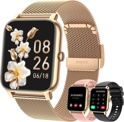 Smartwatch Women's Men's Fitness Watch: Bluetooth Call Answer Handsfree Waterproof Digital Smart Watch Tracker Heart Rate Monitor Spo2 Sports Calorie Pedometer for Android iOS Phone