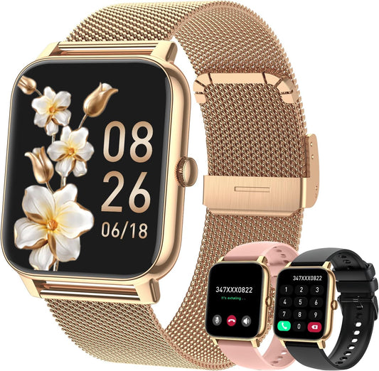 Smartwatch Women's Men's Fitness Watch: Bluetooth Call Answer Handsfree Waterproof Digital Smart Watch Tracker Heart Rate Monitor Spo2 Sports Calorie Pedometer for Android iOS Phone