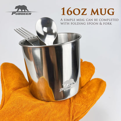Pubgeer Portable Bushcraft Cooking Gear, Survival Cooking Kit, Canteen Cook Set, Wild Survival Equipment, Portable Cookware, Campfire Cooking Mess kit, Self Reliance, Solo Camping Cooking Kit