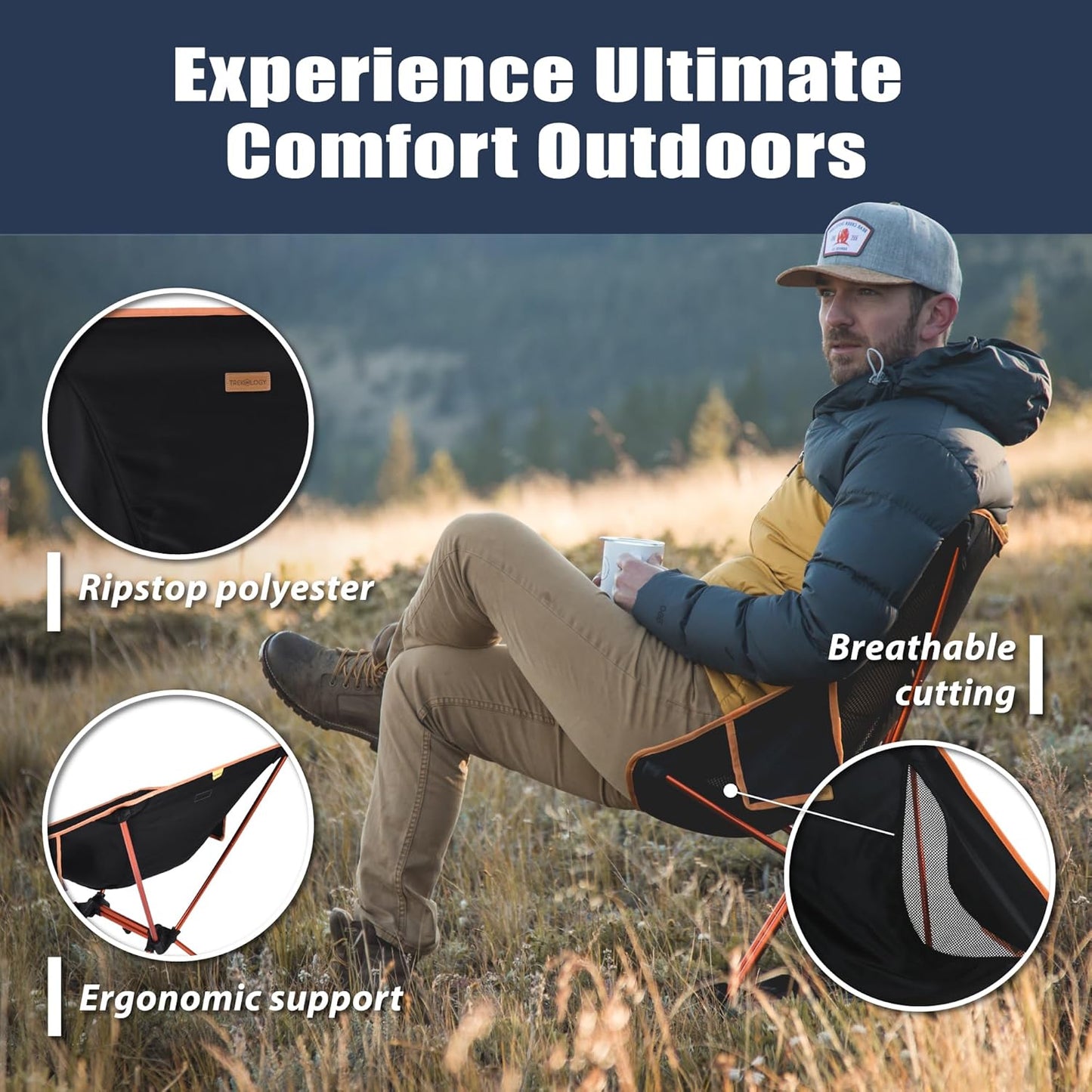 TREKOLOGY YIZI GO Portable Camping Chair - Lightweight, Foldable for Hiking, Outdoor, Beach, Picnic, Backpacking - Compact for Adults and Kids