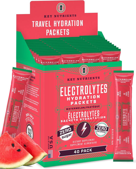 Key Nutrients Pack of 40 Electrolytes No Sugar - Electrolyte Powder Packets - Electrolyte Powder - Hydratation Mix - Hydration Powder Lemonade Electrolyte Drink Mix - No Calories, Gluten Free Electrolytes Powder - Keto Friendly, Non GMO, Made in USA