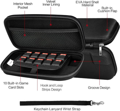 Carrying Case for Nintendo Switch and New Switch OLED Model(2021), iVoler Protective Portable Hardshell Pouch Carrying Travel Game Bag for Switch Accessories Holds 10 Game Cartridge