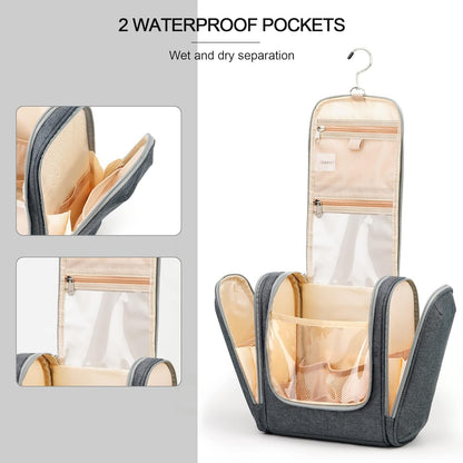 COOSKY Extra Large Hanging Travel Toiletry Bag for Women and Men, Hygiene Bag, Bathroom and Shower Organizer Kit with Elastic Band Holders for Toiletries, Cosmetics, Makeup, Brushes, Grey, Extra Large