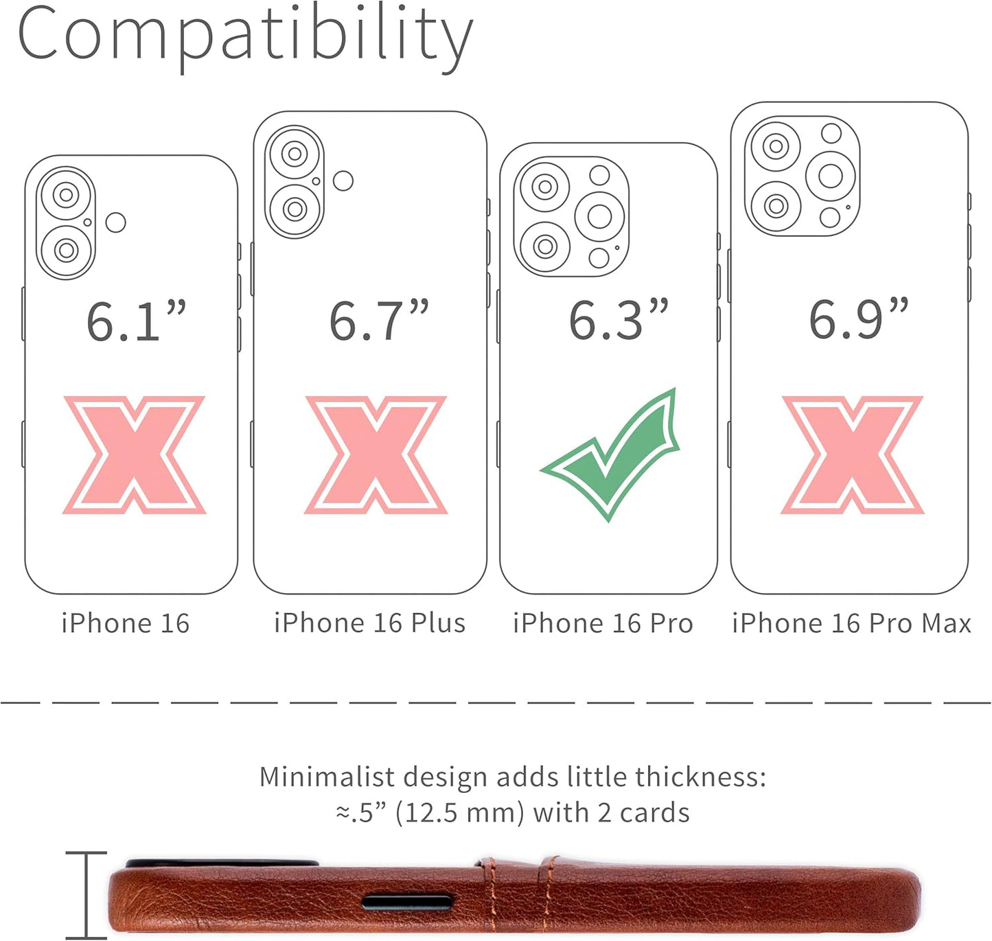 Dockem Card Case for iPhone 16 Pro with Built-in Metal Plate for Magnetic Mounting & 2 Card Holder Pockets: M2 Exec Premium Synthetic Leather Wallet Case (Brown)