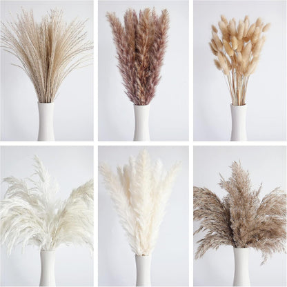 110pcs Dried Pampas Grass Bouquet,Boho Table Decoration,Dried Bunny Tails Flowers,Brown Pompas,White Pampas Grass for Wedding,Rustic Party,Baby Shower Decorations