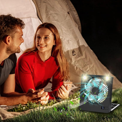Solar Power Fan, Cooling Camping Fan, Rechargeable Folding Air With LED Lights, Quiet 3-Speed Cool Gadget For Home, Tent, Beach, Travel, Survival Gear, 7.2x2.36x8.19 In, 1-Pack