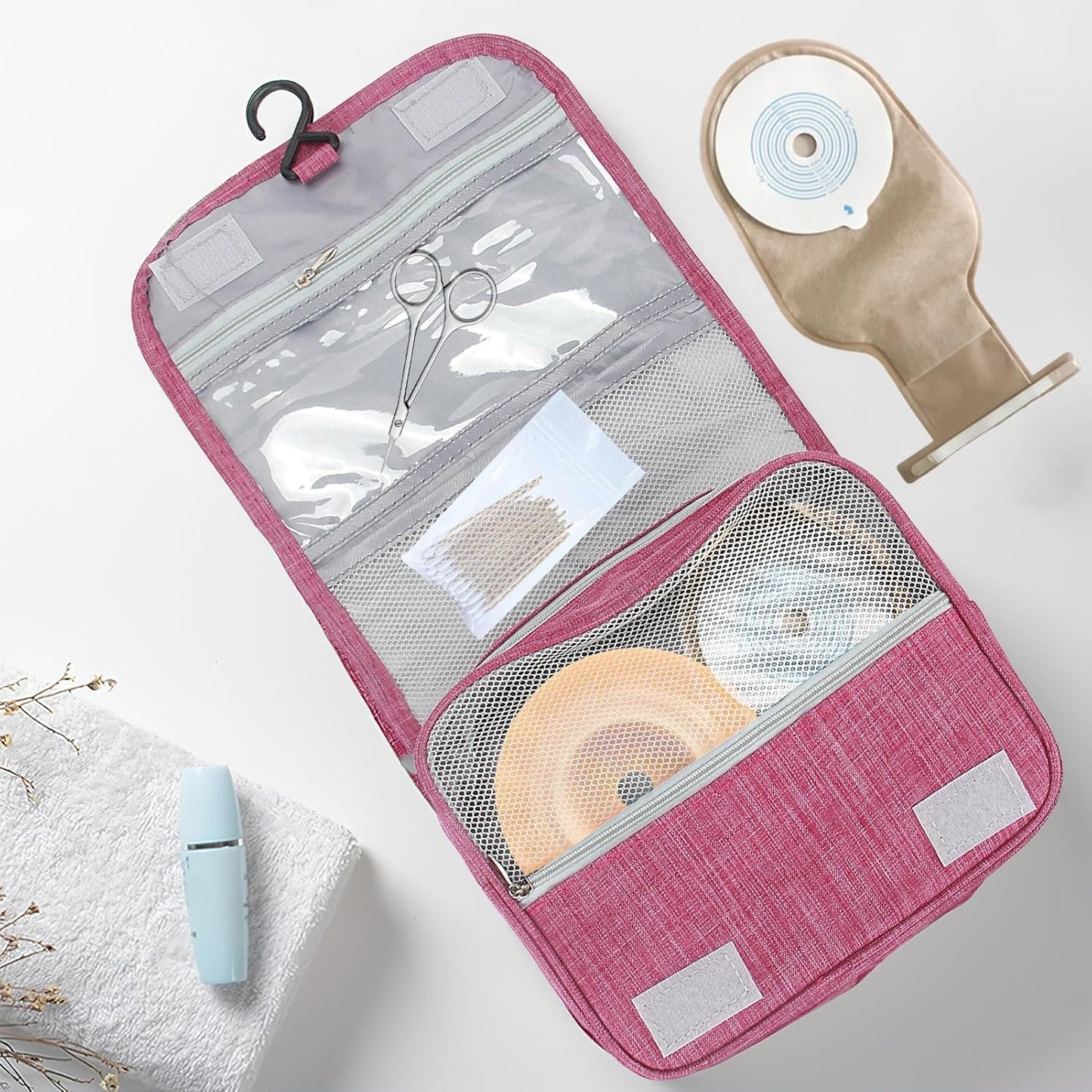 AGDGV Large Capacity Waterproof Travel Toiletry Bag with Hanging Hook - Multifunctional Organizer for Full-Sized Shampoo, Cosmetics & Toiletries | Portable Dopp Kit for Women & (Rose Red 21.8x19.5 cm)