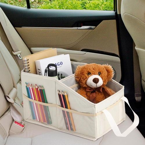 Honeydak Car Storage Organizer Box for Console Front/back Seat with Divide and Multi-pockets Automotive Car Caddy Organizer for SUV, Truck Foldable Passenger Seat Organizer for Kids Adults Accessories