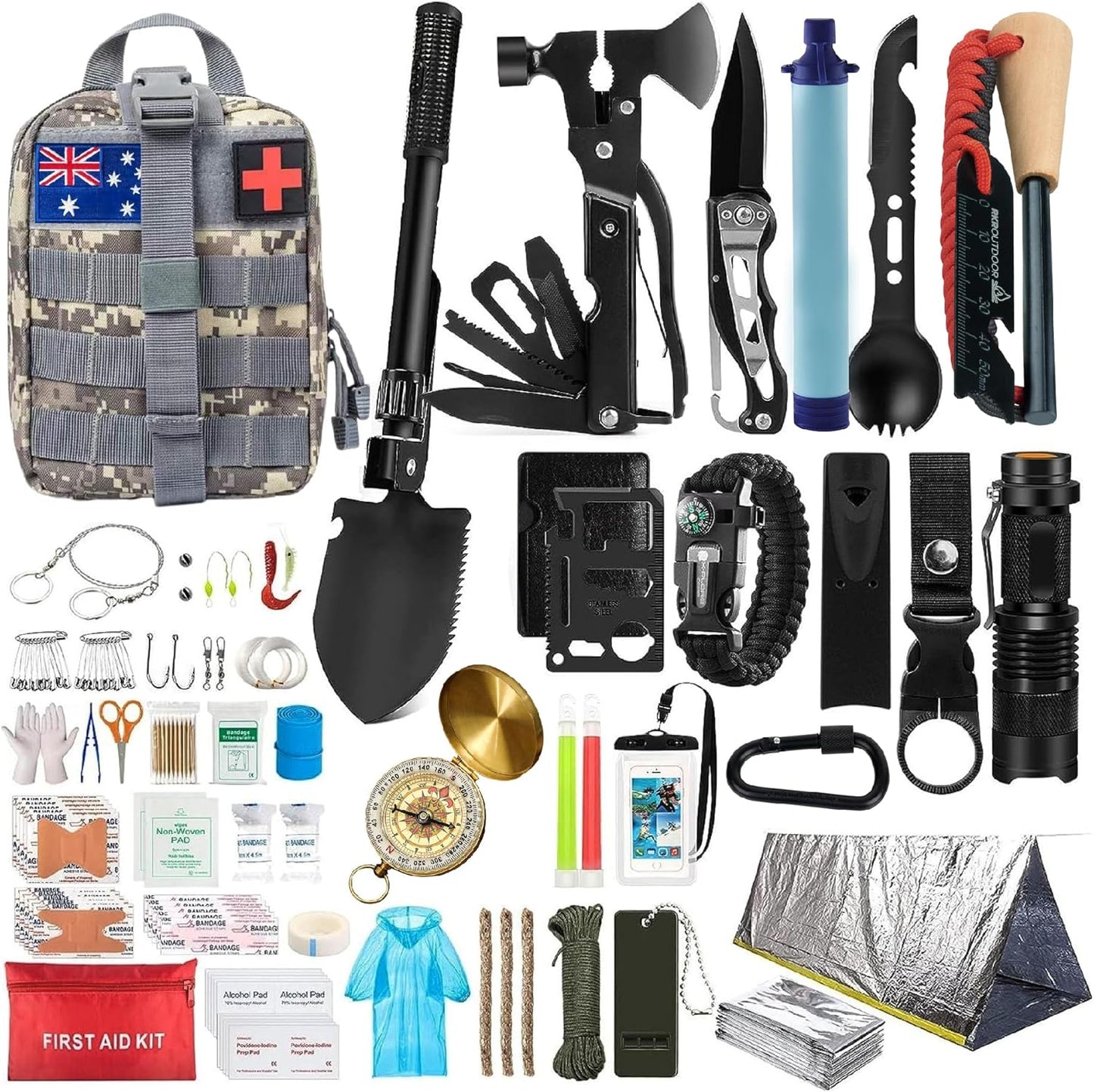 Survival Kit, 249 PCS Emergency kit and First Aid Kit for Outdoor, Survival Gear with Molle System, Professional Outdoor Tool for Camping, Earthquake, Outdoor Adventure, Hiking and Hunting