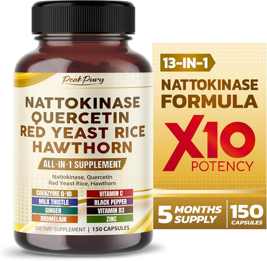 Nattokinase 5000FU Quercetin Red Yeast Rice Hawthorn - Overall Wellness Support - Made in USA