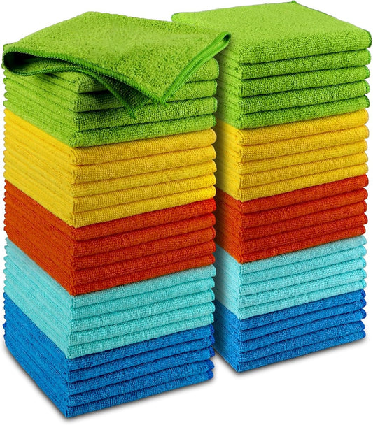 AIDEA Microfiber Cleaning Cloth, 50PK, Microfiber Towels for Cars, Premium All Purpose Car Cloths, Dusting Cloth Cleaning Rags, Absorbent Towels for SUVs, House, Kitchen, Window, 12"×12"