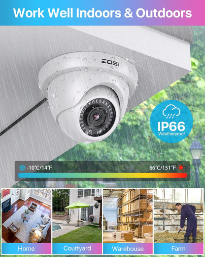 ZOSI Wired Video Surveillance System 1080P 8CH Full HD H.265+ DVR with 4x Surveillance Camera, IP66 Waterproof, Night Vision, Motion Detection, Instant Alert, No HDD