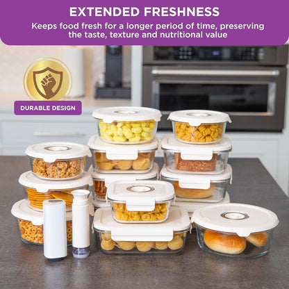 HOLDN’ STORAGE Vacuum Food Storage Containers, Set of 6 Glass Containers plus a Manual Vacuum Pump – Keep Food Fresh Longer, BPA-Free Glass, Leak-Proof. (2 Size Pack: Four Container - Electronic Pump)
