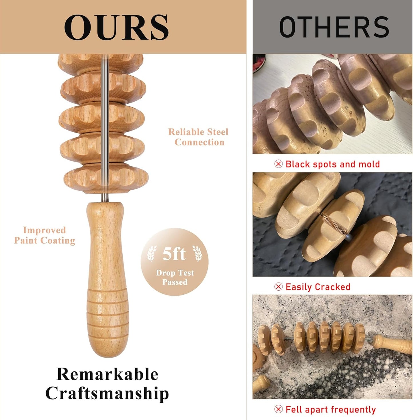 Wooden Massage Roller Wood Therapy Massage Tools Manual Massage Stick Lymphatic Drainage Massager for Maderoterapia, Anti-cellulite, Body Sculpting,Pain Relief(Curved)