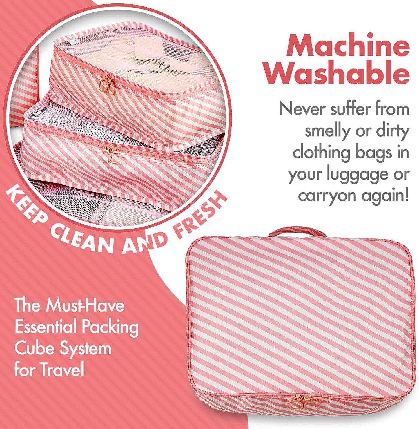 Travel Packing Cubes - 6 Piece Set Luggage Packing Organizers and Compression Packing Cube System for Travel with Shoe Bag Pouch Accessories to Organize Your Clothes Suitcase or Carry-On