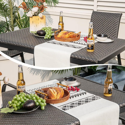 Tangkula Patio Wicker Dining Table for 6, 48 Inch Rectangular Table with Rattan Tabletop & Heavy-Duty Metal Frame, Outdoor Dining Table for Front Porch, Backyard