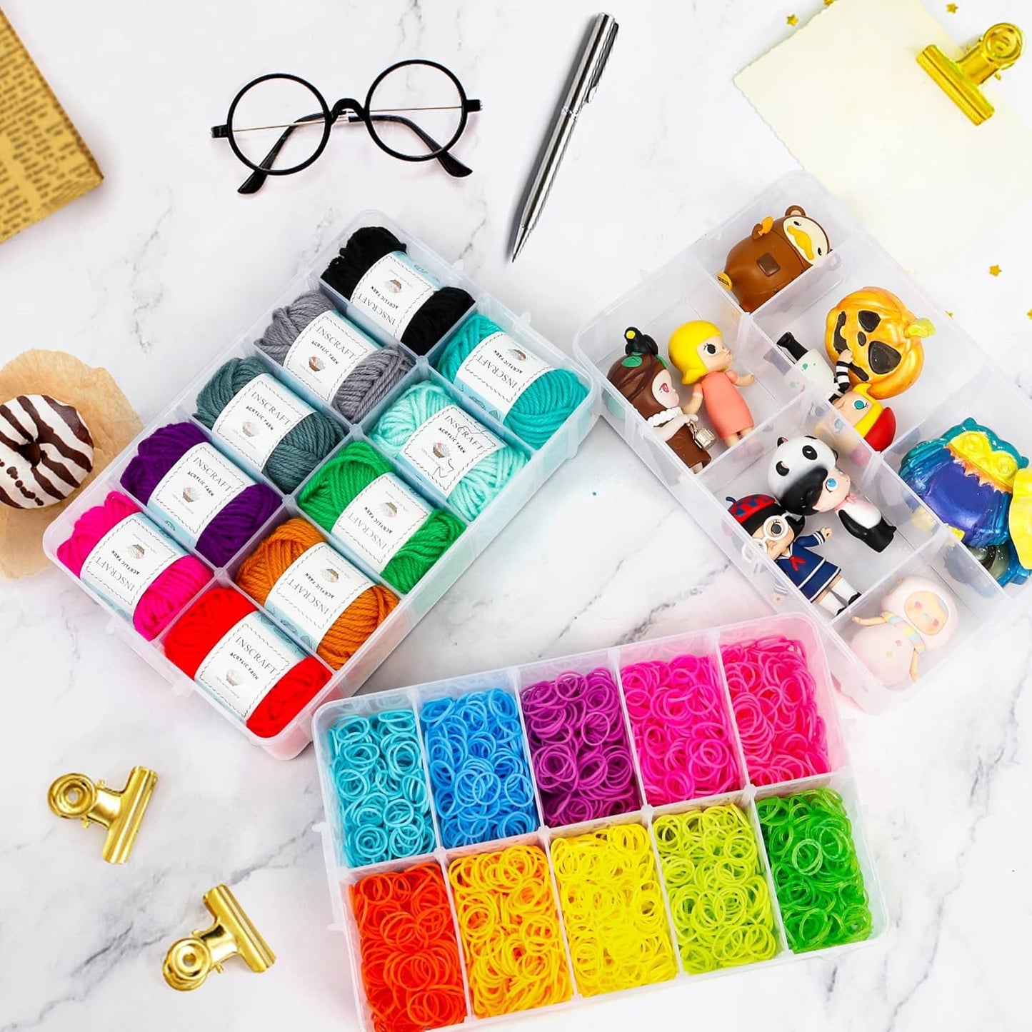 INSCRAFT 7 Layers Stackable Storage Container, 70 Adjustable Compartments (White) Perfect for Art Crafts, Jewelry Supplies, Mini Case & Letter Sticker Included