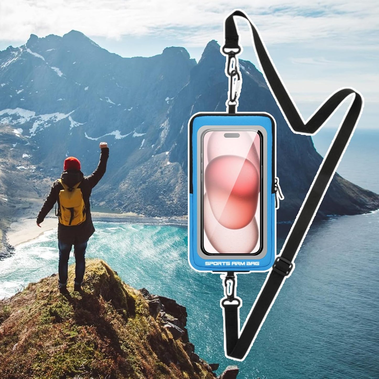 Phone Armband, Adjustable Phone Arm Bands, Waterproof Wrist Bag, Storage Pouch & Outdoor Workout Gear, Ideal for Smartphones, Exercise, Hiking, and Travel Gear, 7.48x4.13 inches