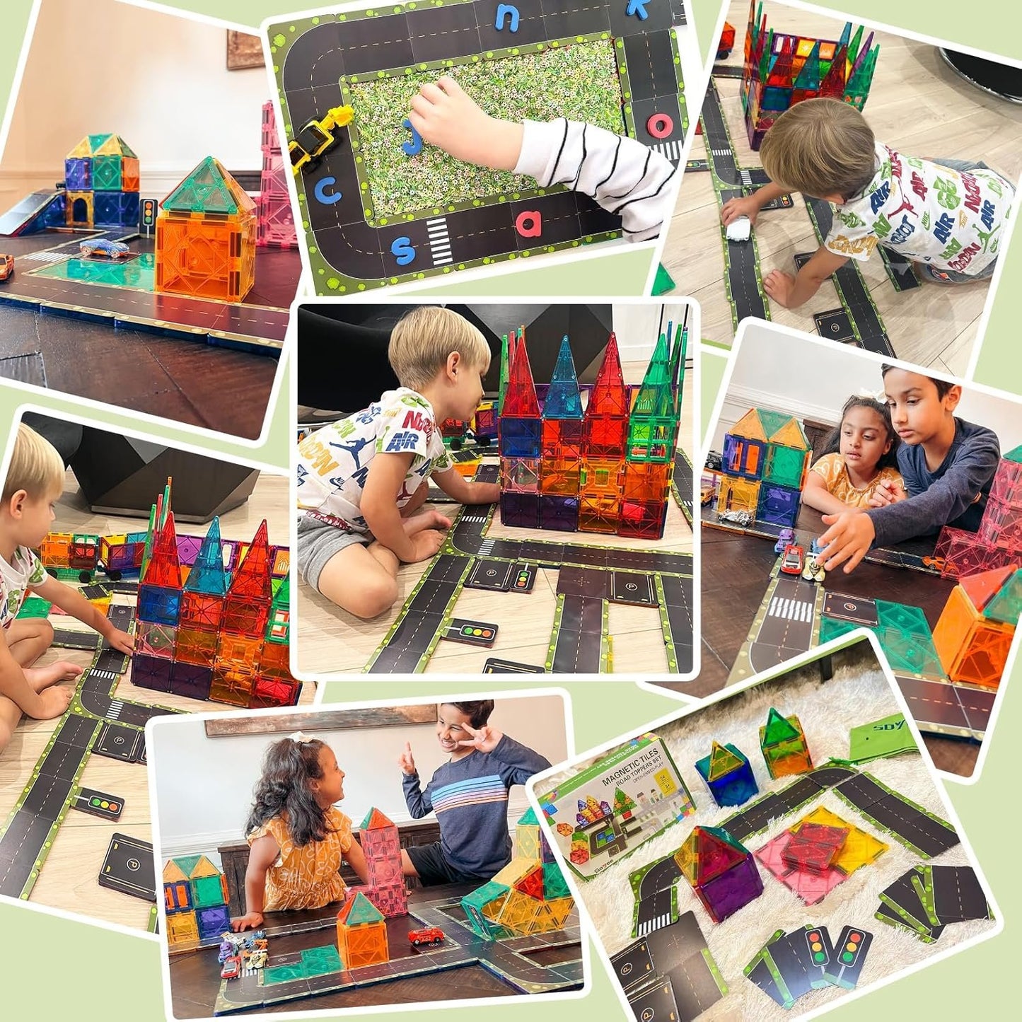 56PCS Magnetic Tiles Road Toppers Set Building Toys for 3 Year Old Boys and Girls Playing with Car Toys Preschool Learning Activities Gift for 3 4 5 6 Year Old Toddlers Kids