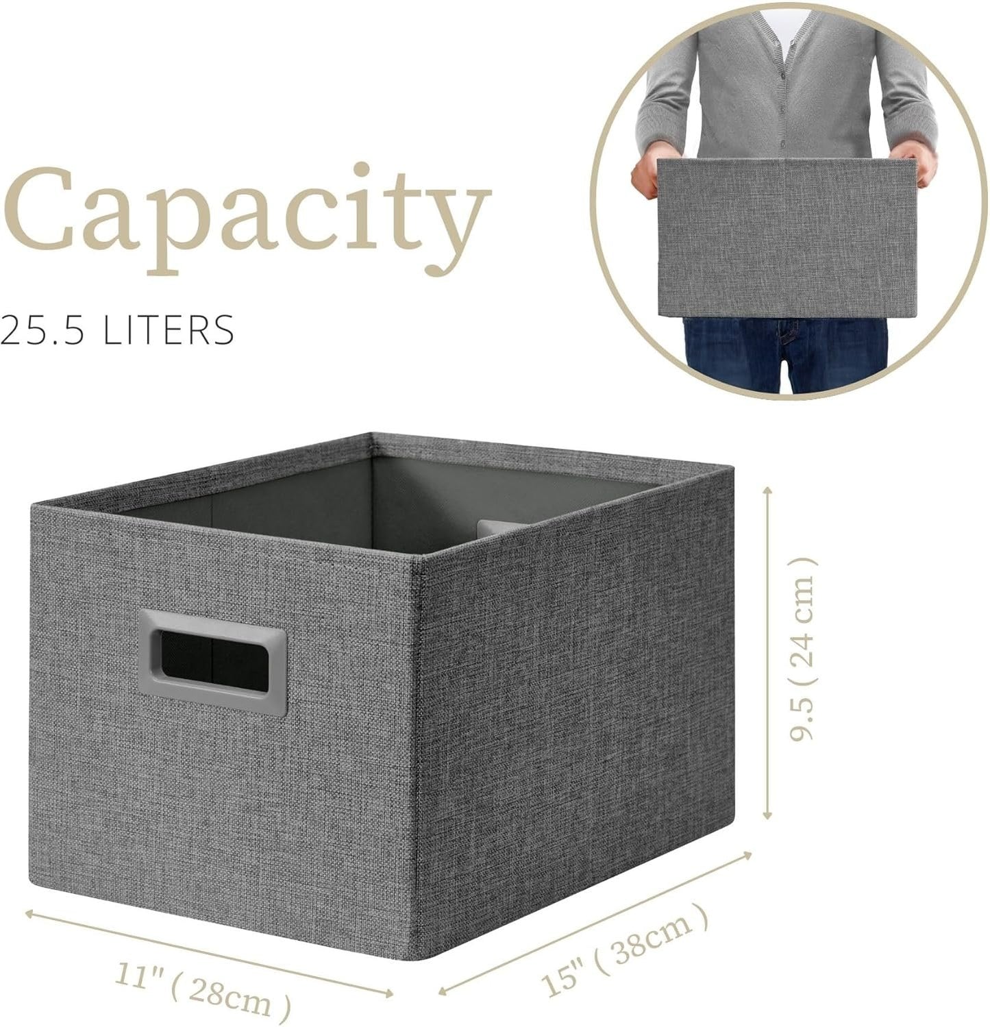 DECOMOMO Storage Baskets for Shelves Robust Closet Storage Bins for Clothes, Books, Toy Organization (Pack of 3 - Charcoal)