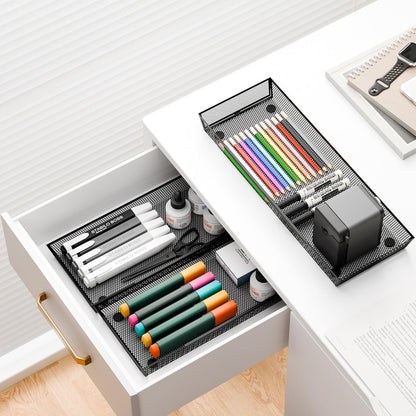 ihomecooker Mesh Tray Silverware Drawer Organizer Utensil Cutlery Tray Office Supplies Organizer for Flatware, Knives,Home,Office, School,Bedroom 15X6'' Black