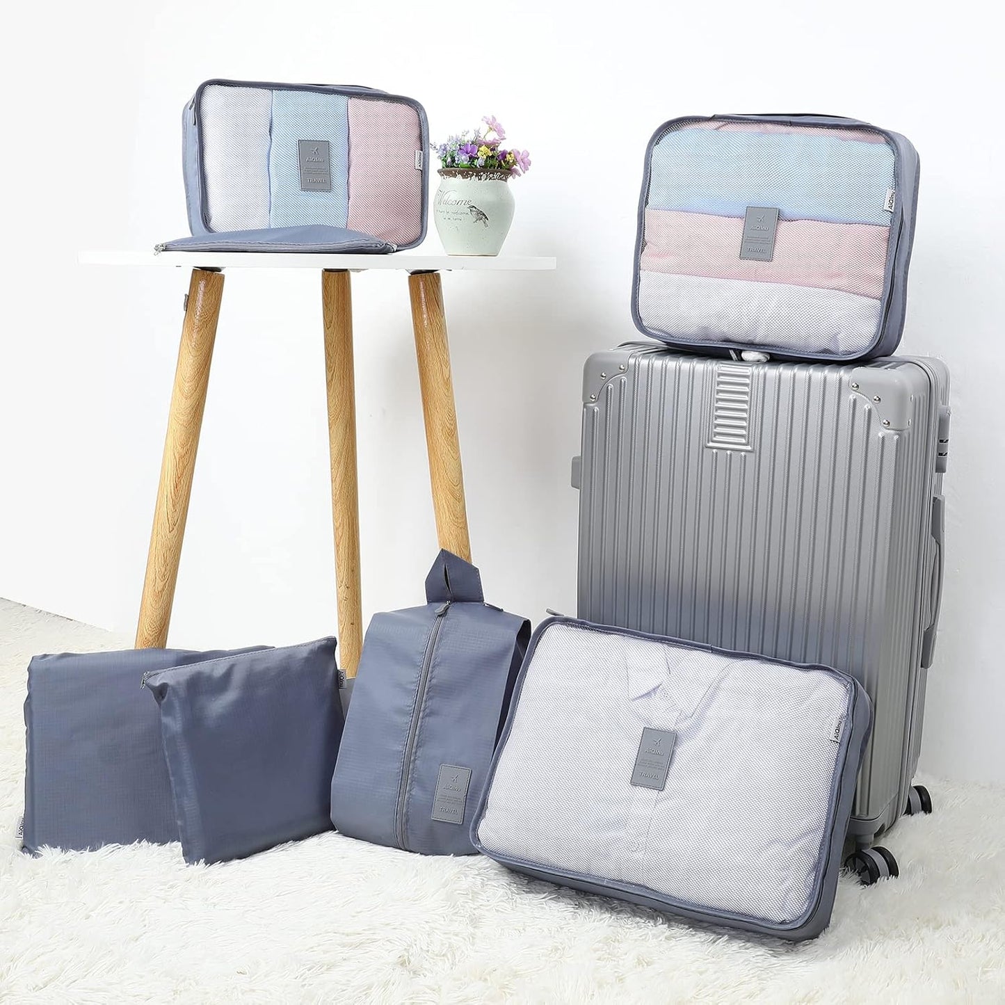 AiQInu 7-Piece Waterproof Packing Cube Set Travel Organizer for Clothes, Shoes, Underwear