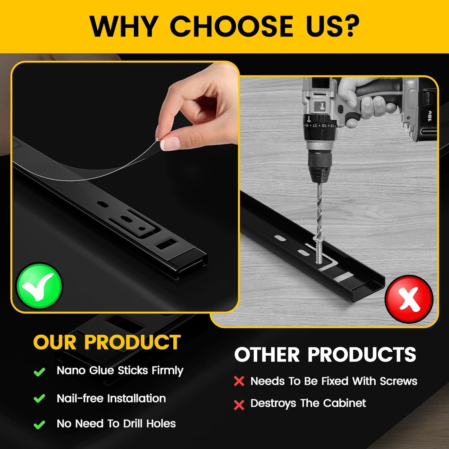 KeepItOrg Pull Out Cabinet Organizer Fixed With Adhesive Nano Film, Heavy Duty Slide Out Pantry Shelves, Sliding Drawer Pantry Shelf for Kitchen, Living Room, Home,11.8"" W x16.9 D x 2.75"" H, Black