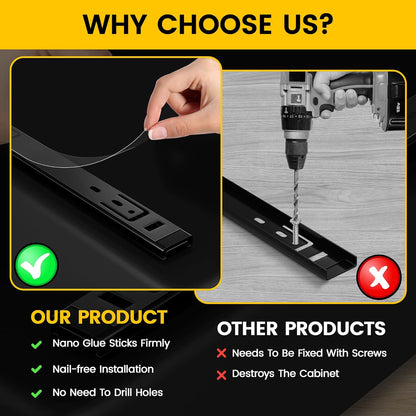 KeepItOrg Pull Out Cabinet Organizer Fixed With Adhesive Nano Film, Heavy Duty Slide Out Pantry Shelves, Sliding Drawer Pantry Shelf for Kitchen, Living Room, Home,11.8"" W x16.9 D x 2.75"" H, Black