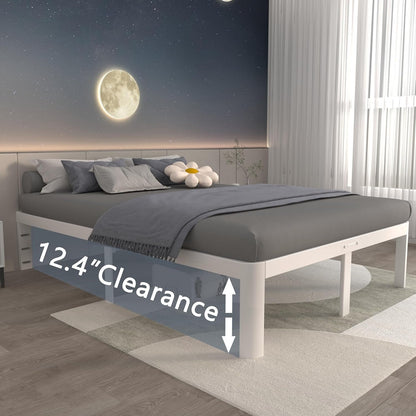 ITIMIDI 14 Inch White Full Size Bed Frame with Round Legs, Metal Platform Bed Frame Full No Box Spring Needed, DIY Headboard, Heavy Duty Steel, Noiseless, Storage Space, Easy Assembly