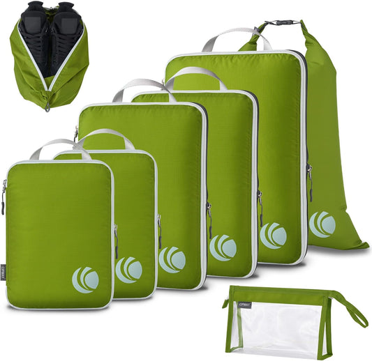 Cipway Compressor Organizer Suitcase, Expandable Travel Bag, Ultralight Space-Saving Travel Organizer for Clothes for Backpacks or Hand Luggage (Green, 8 Pieces)