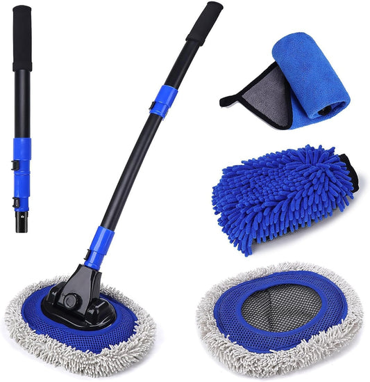 Epzia Extendable Car Wash Brush with 15Â° Curved Pole and Microfiber Head | Adjustable Length | Versatile Cleaning for Cars, RVs, Trucks | Complete Vehicle Detailing Kit