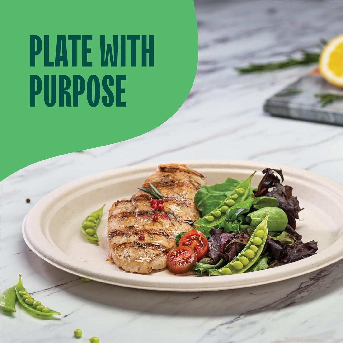 Paper Plates, Compostable Heavy Duty Disposable 10 Inch Dinner Plate - (125-Pack)- (PFAS-Free) - (BPI Certified)-Eco-Friendly, Biodegradable Bagasse Natural Brown 10"