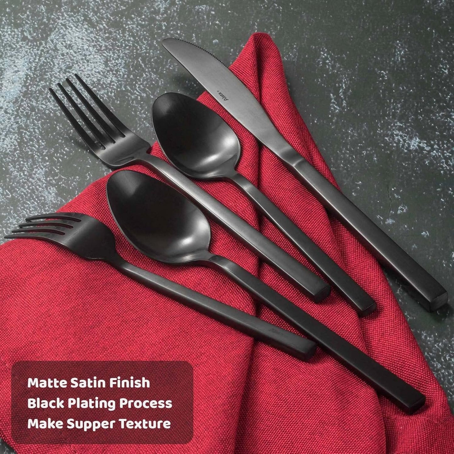 Alata Cube Black 20-Piece Forged Silverware Set Stainless Steel Flatware Set,Service for 4,Matte Satin Polished Cutlery Set, Utensil Sets for Home Restaurant Hotel Wedding,Dishwasher Safe
