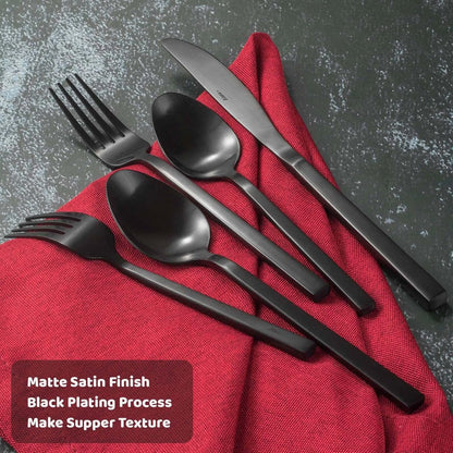 Alata Cube Black 20-Piece Forged Silverware Set Stainless Steel Flatware Set,Service for 4,Matte Satin Polished Cutlery Set, Utensil Sets for Home Restaurant Hotel Wedding,Dishwasher Safe